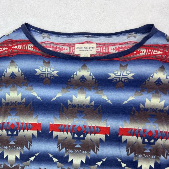 Ralph Lauren Denim & Supply Shirt Women's Petite Small Blue Red‎ Aztec Native - Picture 3 of 9